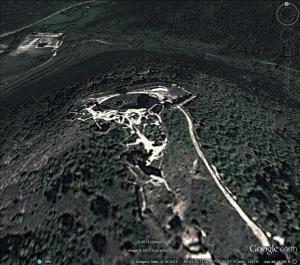 Cachtice Castle, home of Elizabeth Bathory, "the Blood Countess" from Google Earth Dec. 2013