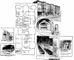 A diagram of Holmes's Castle from weirdchicago.com (originally from the Chicago Tribune)