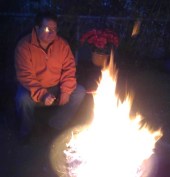 Relaxing by the front yard firepit on a chilly New Mexico evening circa 2013.