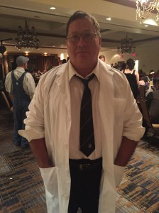 Phil Slattery at a literary costume part for charity in 2015, dressed as Lovecraft's Herbert West, Re-animator