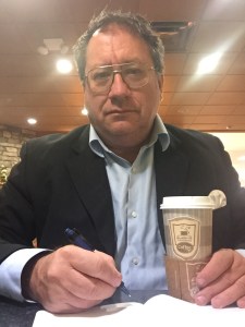 Writing at Hasting's Hardback Café in Farmington, NM, late evening of October 16, 2015 (self-portrait)